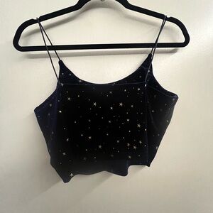 Navy Blue Velvet Cropped Cami with Gold Stars